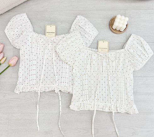 Polka Dot Deep Neck Tops
